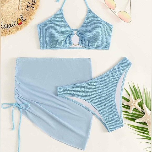 Golden Detail Bikini Set With Cover-Up Skirt